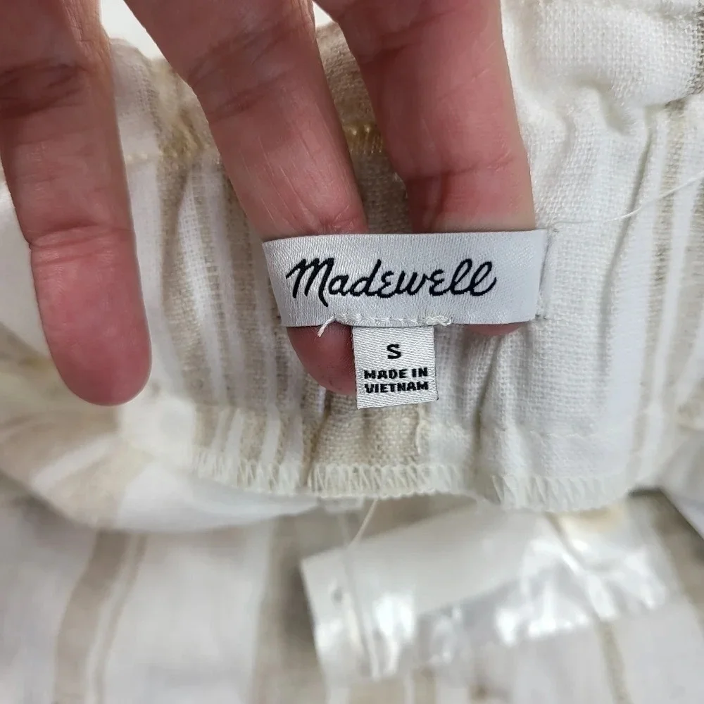 Madewell Women's Linen Blend Striped Elastic Waist Sz Small NEW